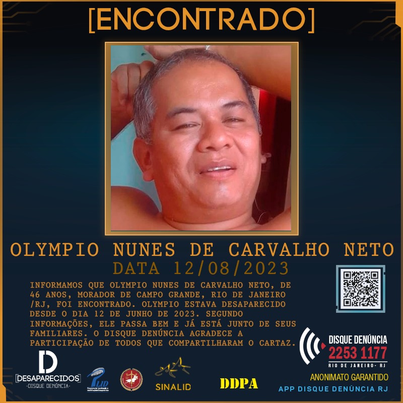 Olympio Nunes de Carvalho Neto foi encontrado